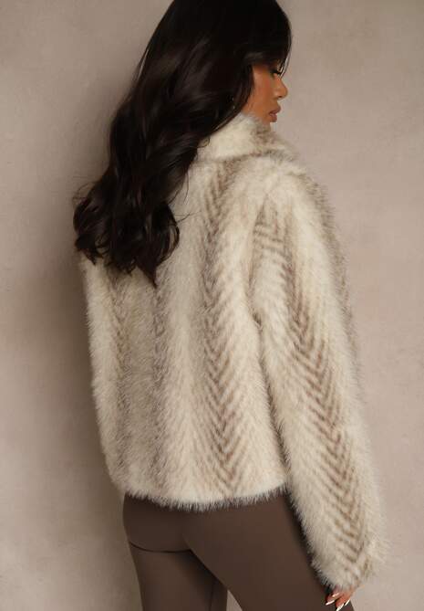 Jasnobeżowa Klasyczna Kurtka Futerko z Zapięciem na Zamek Błyskawiczny Tuswella 4