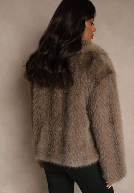 Jasnobrązowa Kurtka Futerko Ozdobione Cieniowanym Motywem Monideva 4