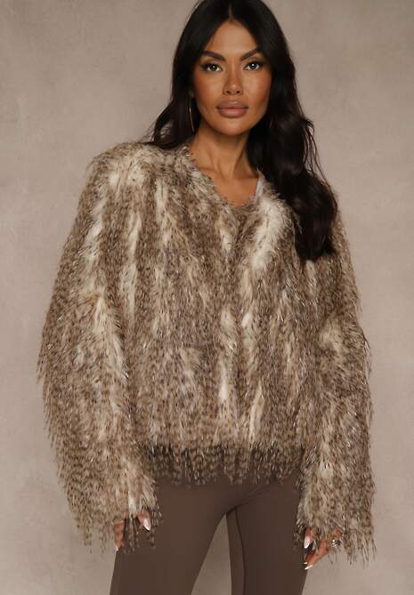 Brązowa Kurtka Futerko Ozdobione Cieniowaniem Tusirra 4