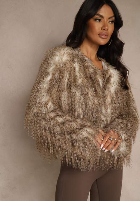 Brązowa Kurtka Futerko Ozdobione Cieniowaniem Tusirra