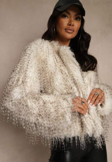 Biała Kurtka Futerko Ozdobione Cieniowaniem Tusirra 4