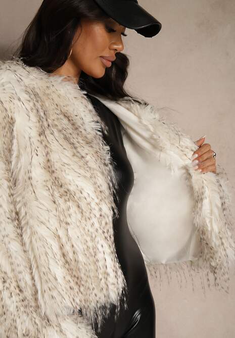 Biała Kurtka Futerko Ozdobione Cieniowaniem Tusirra 5