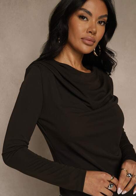 Brązowa Bluzka Longsleeve o Asymetrycznym Kroju z Poduszkami w Ramionach Tusandia 5