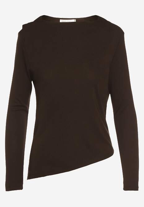Brązowa Bluzka Longsleeve o Asymetrycznym Kroju z Poduszkami w Ramionach Tusandia 6