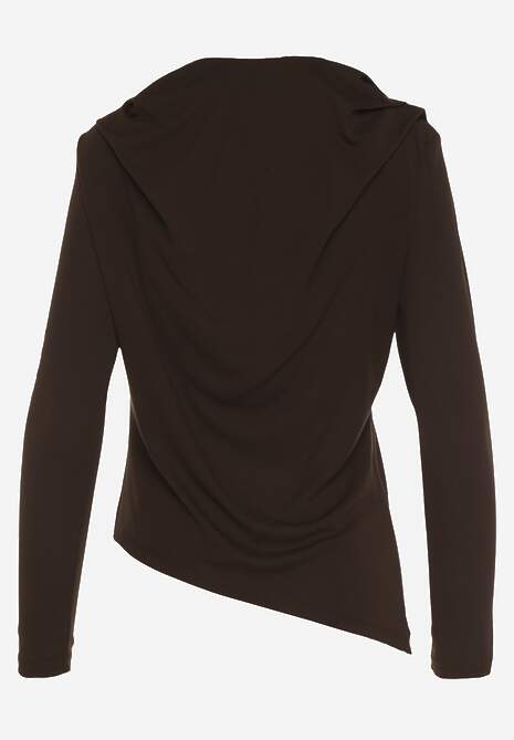 Brązowa Bluzka Longsleeve o Asymetrycznym Kroju z Poduszkami w Ramionach Tusandia 7