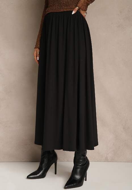 Czarna Rozkloszowana Spódnica z Bawełny Tussala 4