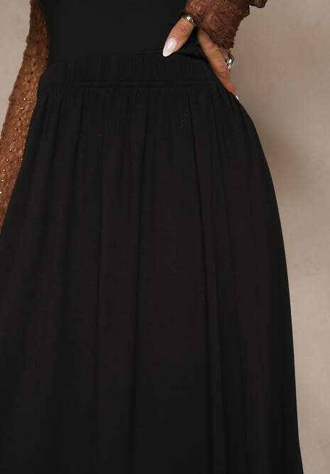 Czarna Rozkloszowana Spódnica z Bawełny Tussala 5