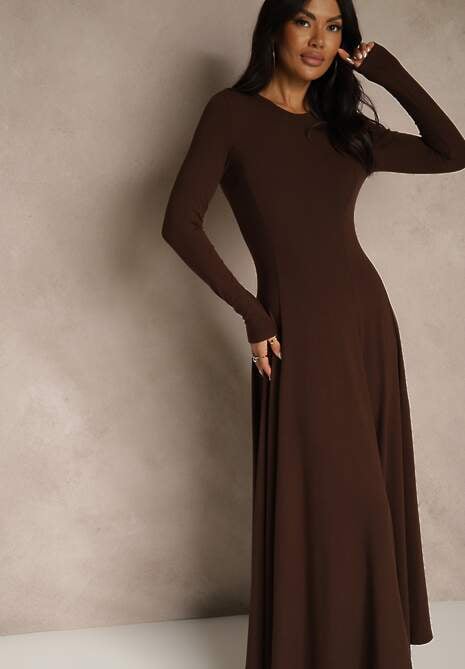 Brązowa Rozkloszowana Sukienka z Bawełny Tusmala 4