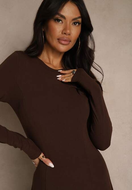 Brązowa Rozkloszowana Sukienka z Bawełny Tusmala 5