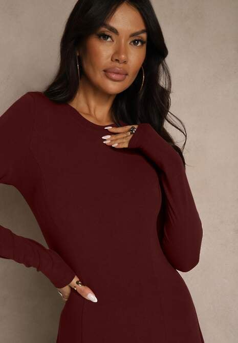 Bordowa Rozkloszowana Sukienka z Bawełny Tusmala 5