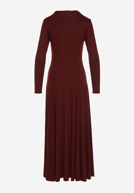 Bordowa Rozkloszowana Sukienka z Bawełny Tusmala 7