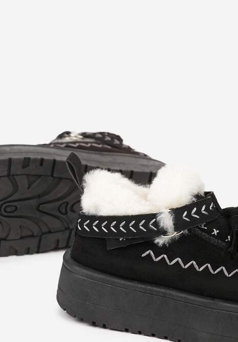 Czarne Śniegowce na Platformie Ozdobione Haftem i Frędzlami  Linomis 6