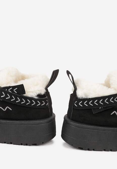 Czarne Śniegowce na Platformie Ozdobione Haftem i Frędzlami  Linomis 7