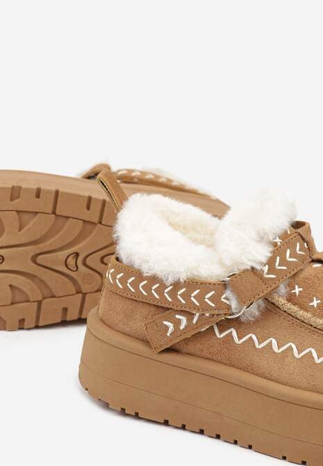 Brązowe Śniegowce na Platformie Ozdobione Haftem i Frędzlami  Linomis 6