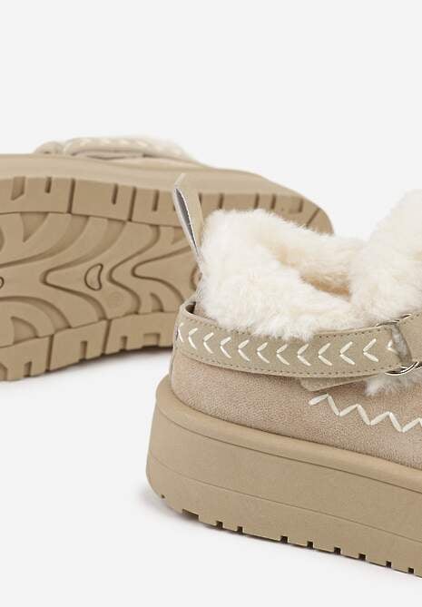 Beżowe Śniegowce na Platformie Ozdobione Haftem i Frędzlami  Linomis 7