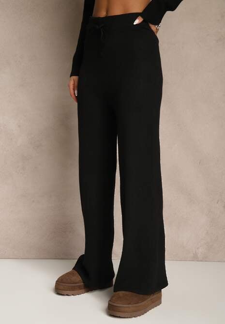 Czarny Komplet z Wełną i Bawełną Szerokie Spodnie i Sweter o Długim Kroju Reilissa 5