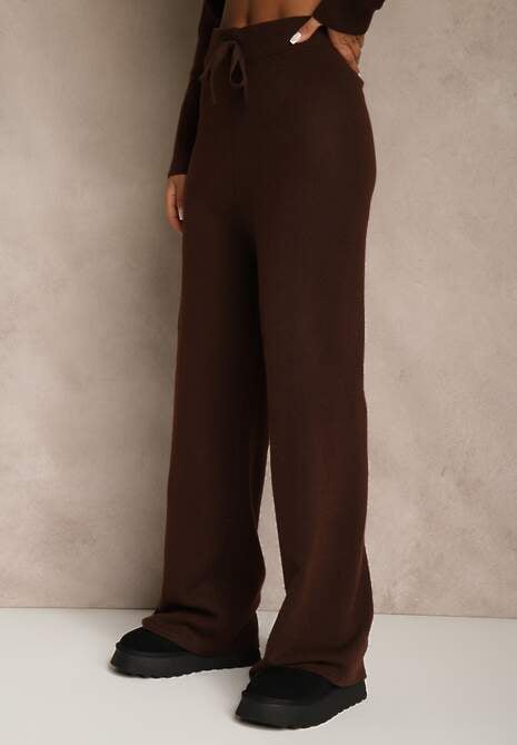 Brązowy Komplet z Wełną i Bawełną Szerokie Spodnie i Sweter o Długim Kroju Reilissa 5