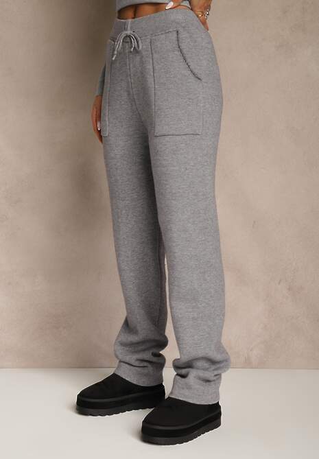 Szare Spodnie z Wełną ze Sznurkiem i Ozdobnymi Kieszeniami Moneressa 4