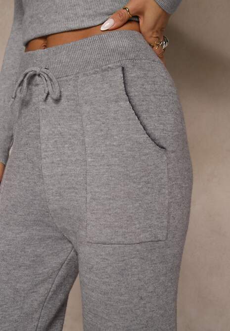 Szare Spodnie z Wełną ze Sznurkiem i Ozdobnymi Kieszeniami Moneressa 5