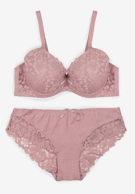 Jasnofioletowy Koronkowy Komplet Biustonosz i Majtki Figi w Klasycznym Stylu Ezirene