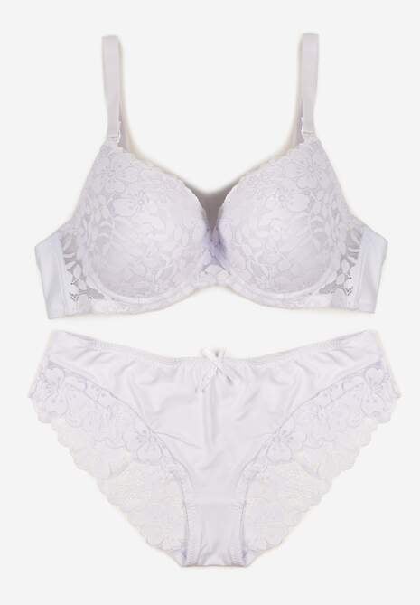 Biały Koronkowy Komplet Biustonosz i Majtki Figi w Klasycznym Stylu Ezirene