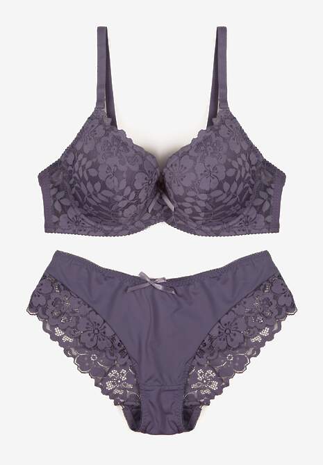 Fioletowy Koronkowy Komplet Majtki Figi i Biustonosz Eziselle