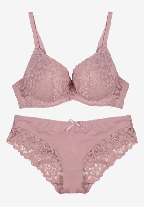 Jasnofioletowy Koronkowy Komplet Majtki Figi i Biustonosz Eziselle