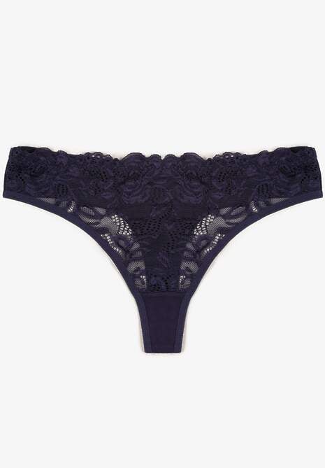Granatowe Bawełniane Majtki Stringi z Koronką Ilwedana
