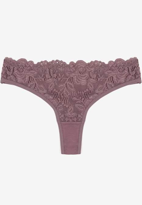 Fioletowe Bawełniane Majtki Stringi z Koronką Ilwedana