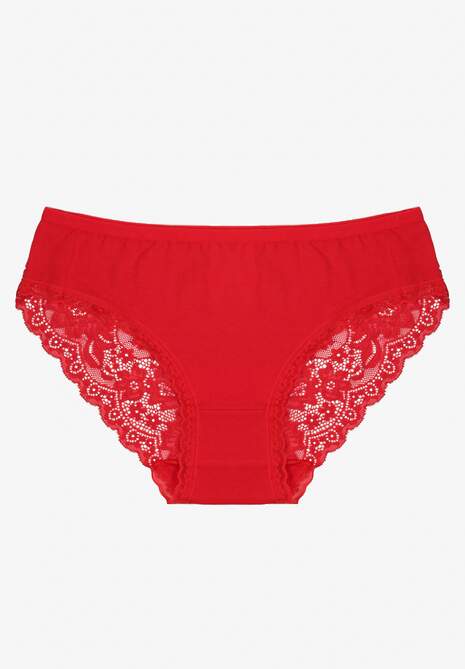 Czerwone Majtki Figi z Koronkowymi Wstawkami Amiora