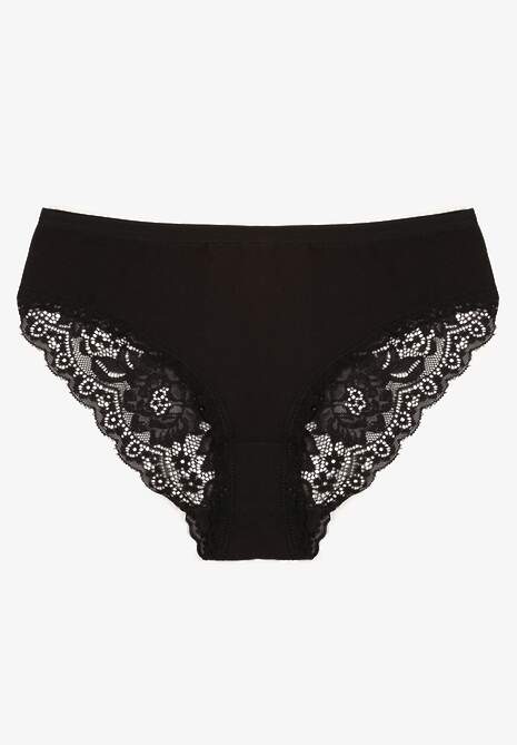 Czarne Majtki Figi z Koronkowymi Wstawkami Amiora
