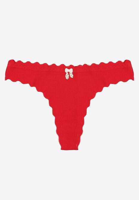 Czerwone Prążkowane Majtki Stringi z Bawełny Ilweda