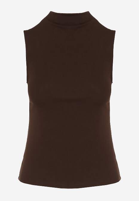 Ciemnobrązowy Dopasowany Top z Bawełny z Półgolfem Unellesa 6