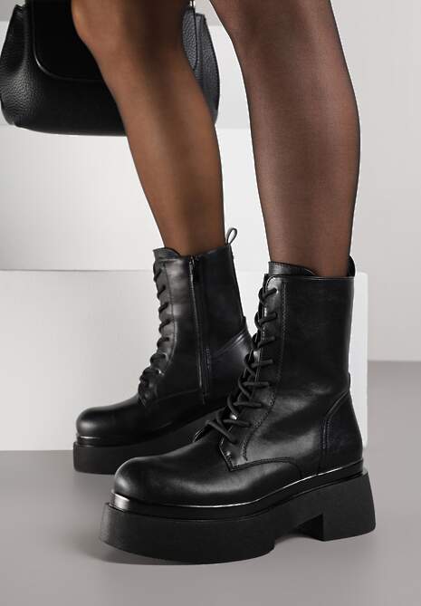 Czarne Botki Workery na Platformie Tusella