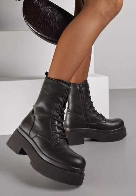 Brązowe Botki Workery na Platformie Tusella