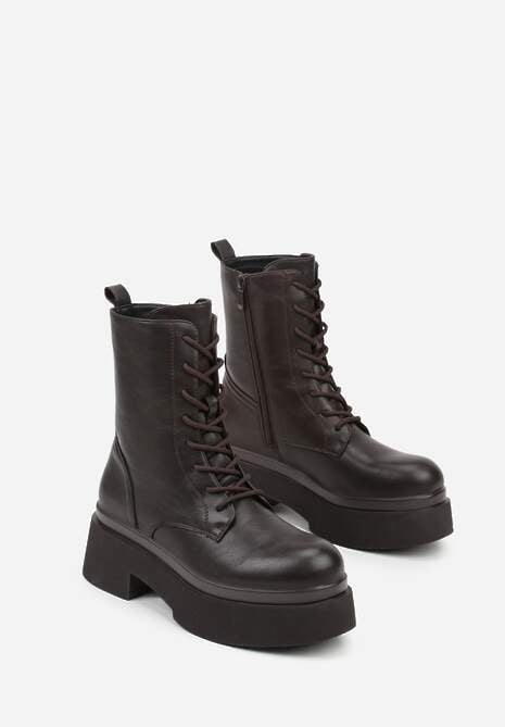 Brązowe Botki Workery na Platformie Tusella 5