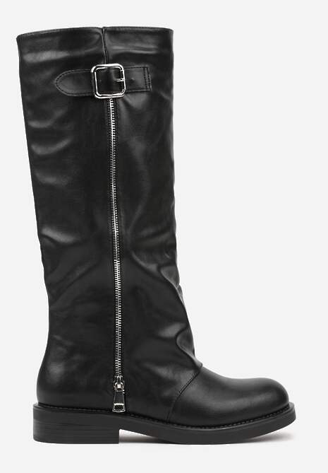 Czarne Kozaki w Stylu Bikerów z Klamrą i Suwakiem Linfara 4