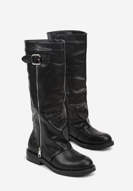 Czarne Kozaki w Stylu Bikerów z Klamrą i Suwakiem Linfara 5