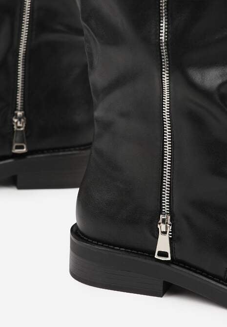 Czarne Kozaki w Stylu Bikerów z Klamrą i Suwakiem Linfara 6