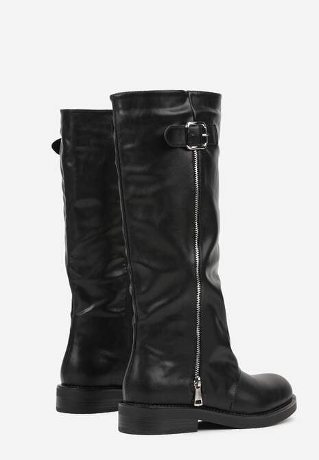 Czarne Kozaki w Stylu Bikerów z Klamrą i Suwakiem Linfara 7