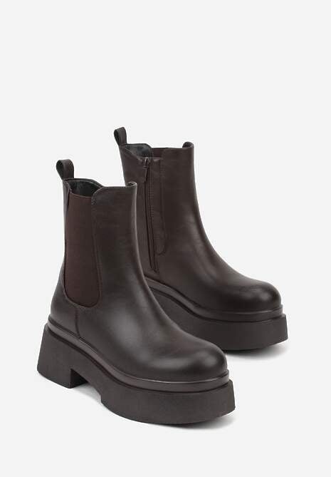 Brązowe Botki Sztyblety na Platformie Tevirka 5