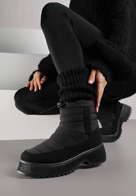 Czarne Pikowane Śniegowce ze Ściągaczem Monivella