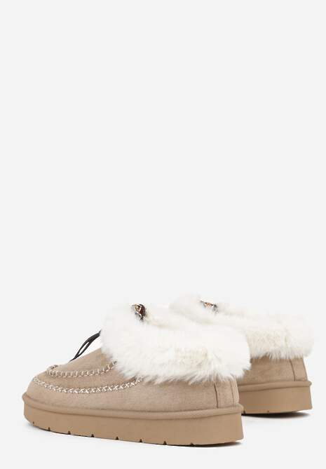 Ciemnobeżowe Śniegowce na Platformie Ozdobione Haftem i Futerkiem Linedis 7