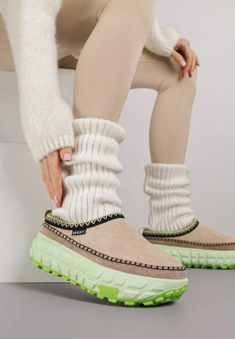 Zielone Śniegowce na Platformie z Tłoczeniem i Niską Cholewką Violova