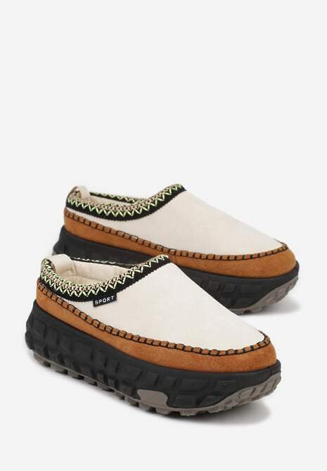 Beżowe Śniegowce na Platformie z Tłoczeniem i Niską Cholewką Violova 5