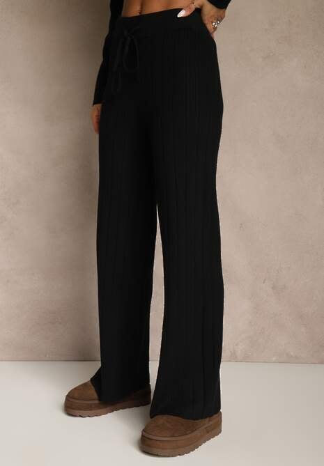 Czarny Komplet Dzianinowy Spodnie o Szerokim Kroju i Sweter Półgolf Datusa 4