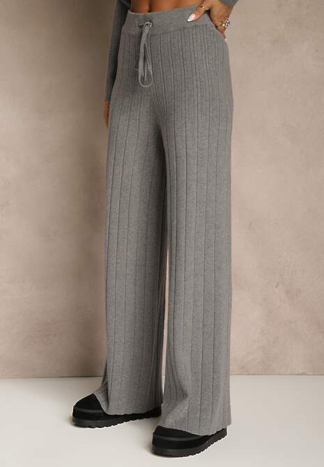 Szary Komplet Dzianinowy Spodnie o Szerokim Kroju i Sweter Półgolf Datusa 4