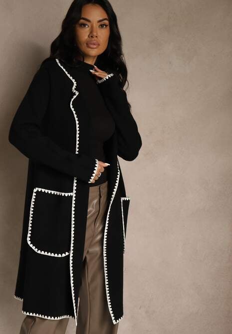 Czarny Kardigan z Haftowaną Lamówką Tuscele 4