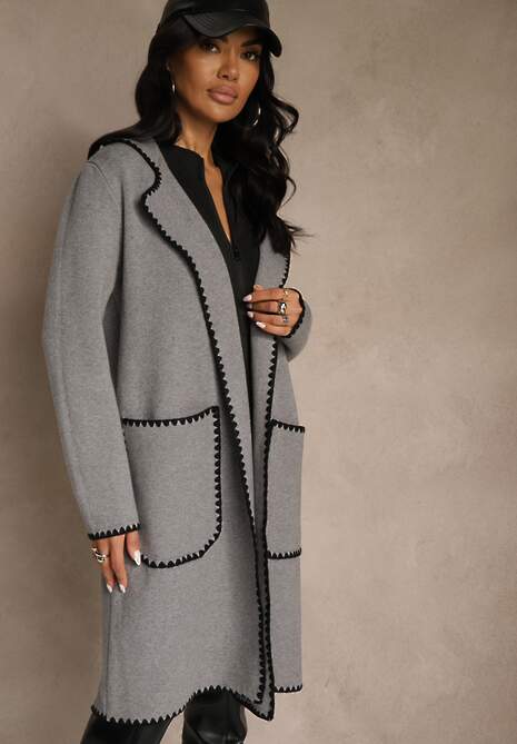 Szary Kardigan z Haftowaną Lamówką Tuscele 4