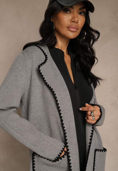 Szary Kardigan z Haftowaną Lamówką Tuscele 5